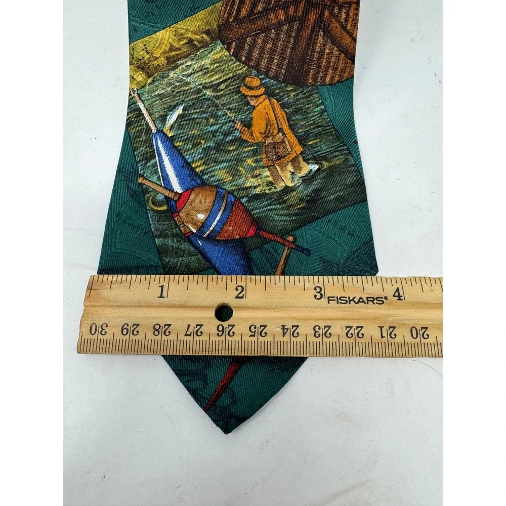 Polo Ralph Lauren Silk Tie Mens Teal Green Fly Fishing Lure Bobber Made in USA